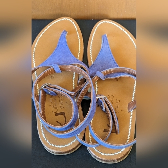 K.JAQUES ST TROPEZ Luxury Sandals, Leather, Ankle Wrap, Blue - Picture 5 of 8